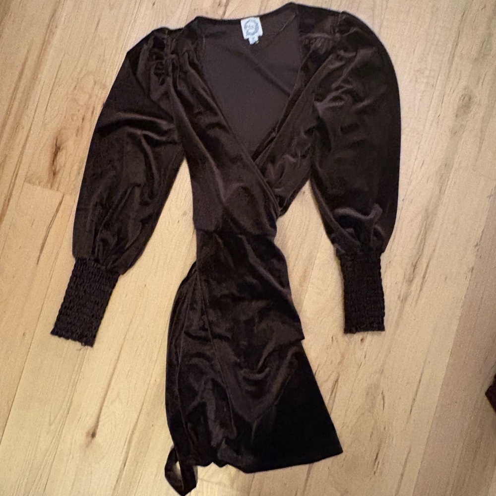Blue Rain Chocolate Brown Velvet Wrap Dress